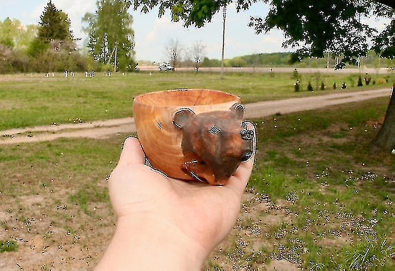 Tazza in legno intagliata a mano con immagine di testa di animale, per viaggiatori, campeggio all'aperto