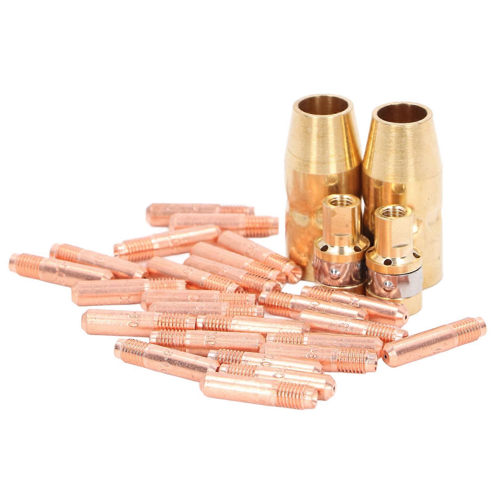 25Pcs Brass Welding Contact Tips + 2 Nozzles + 2 Diffusers Set