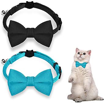 2 Pack Cat Collars with Bell, Adjustable Velvet Bow Tie Collar for Pet, Kitten, Cat, Puppy and Graduation, Wedding, Birthday, Party