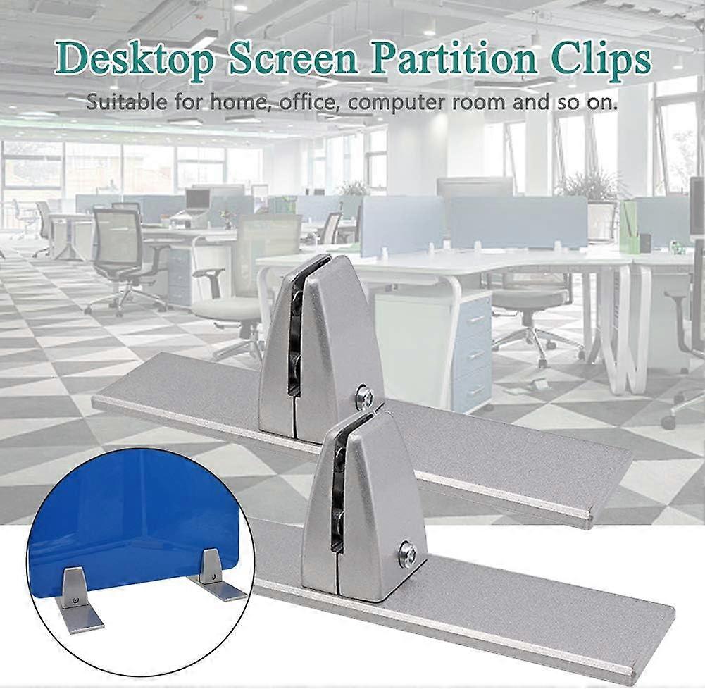 Set of 2 desk divider clips with mounting screws, for aluminium alloy privacy desk screen for office partition (silver)