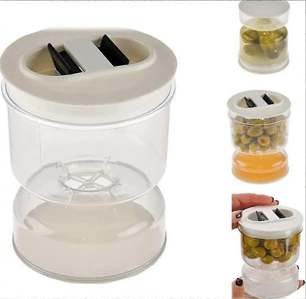 Cucumber and Olive Glass Container with Strainer Hourglass Jar Leak Proof Juice Separator Strainer Food Saver Storage Container with a Clip to Hold Cu