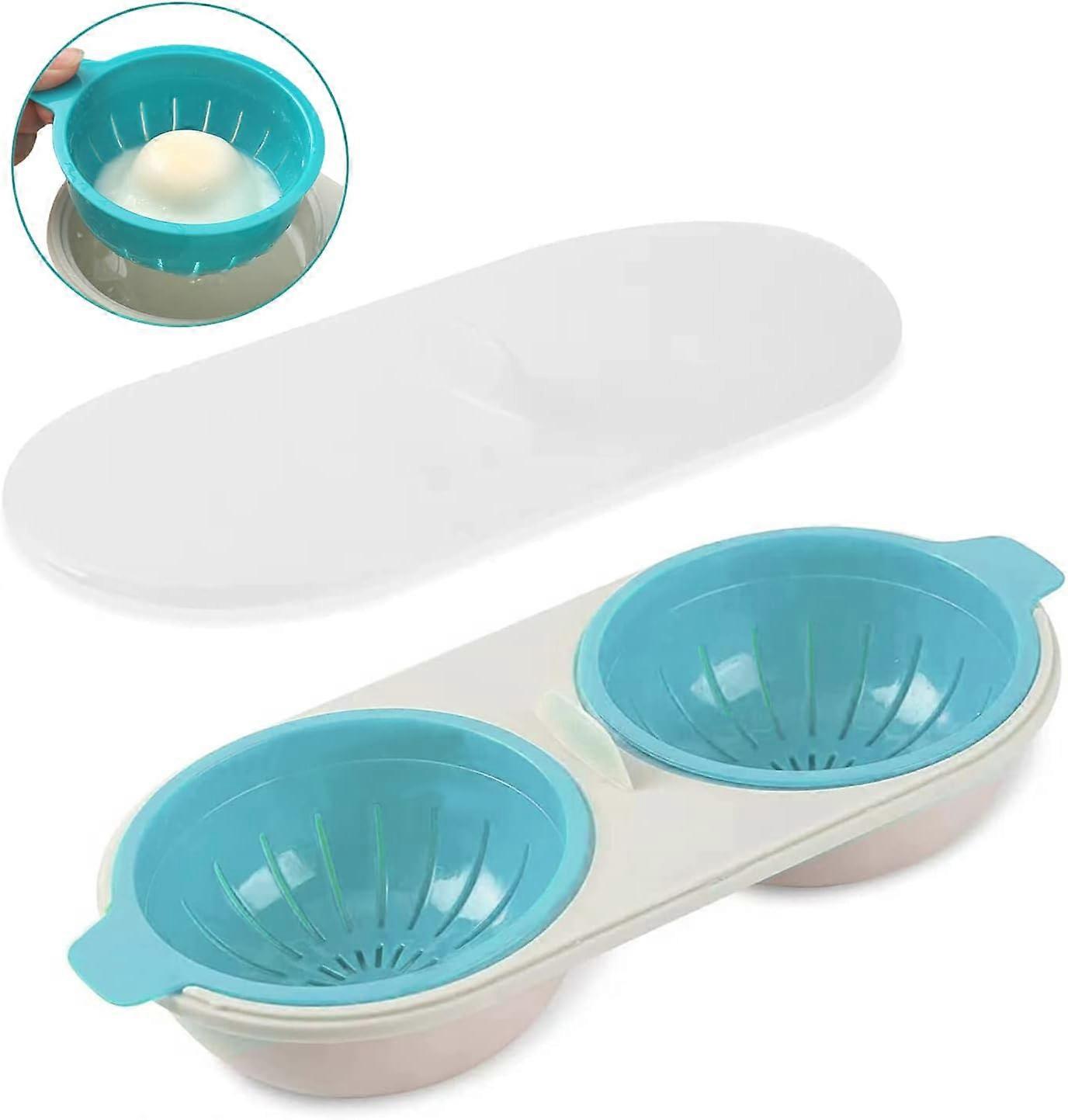 Microwave Egg Cooker (Blue), 2 Chamber Edible Silicone Drainable Egg
