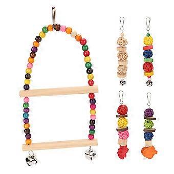 Vogel-Spielzeug-Set Bunte Giftfreie dekorative Papageienschaukel Kauspielzeug mit Glocken für Nymphensittiche Wellensittiche 5pcs