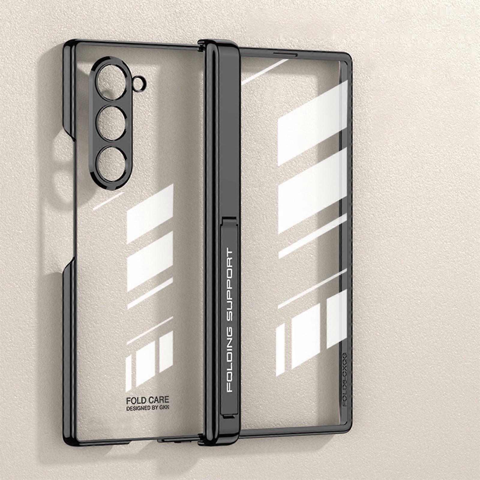 for Samsung Galaxy Z Fold 6 5G Clear Case with Magnetic Hinge Protection and Adjustable Kickstand & Screen Protector, Transparent Electroplating Magne