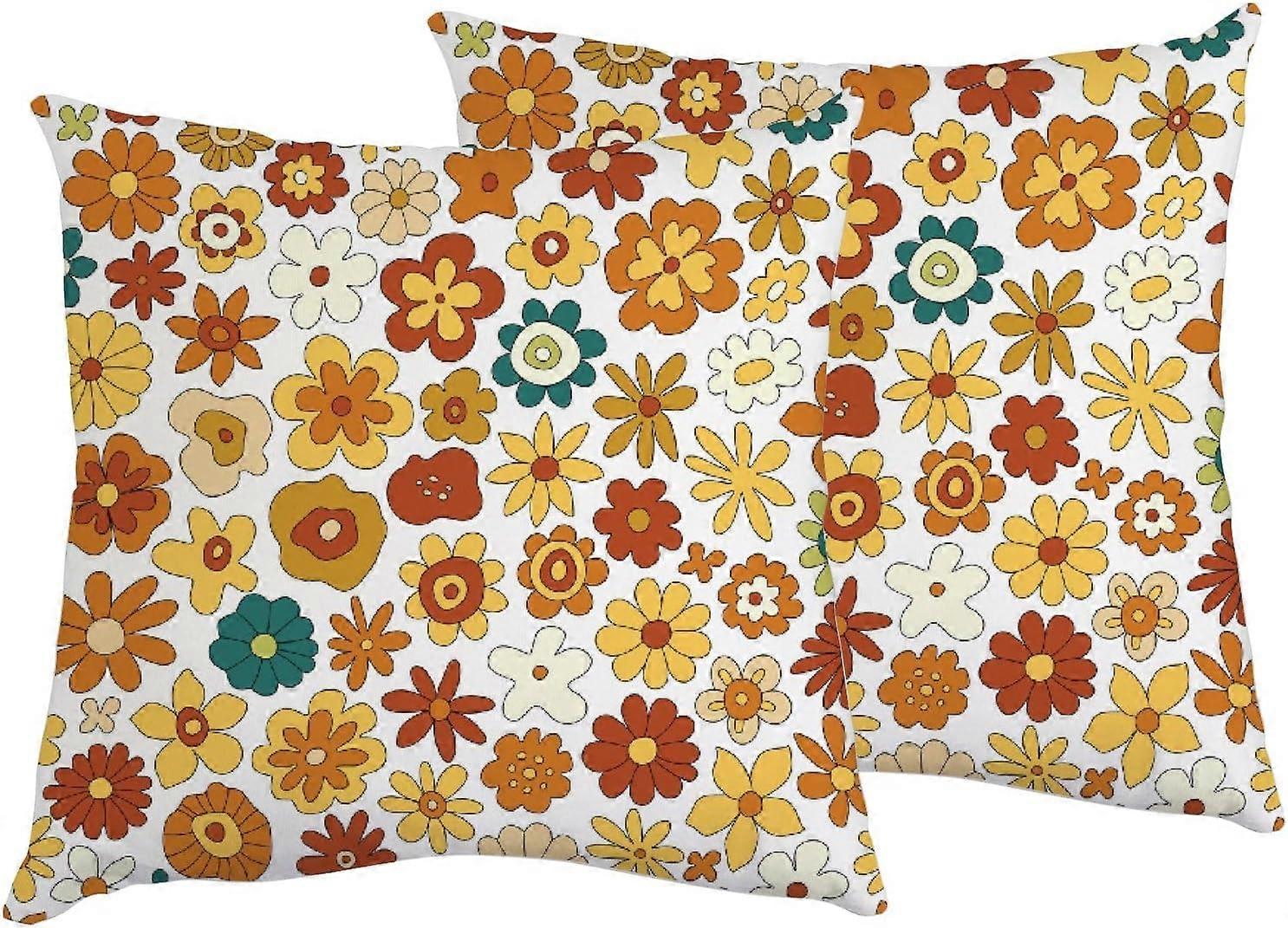 وسادة 18x18 بوصة 70s الرجعية زهرة خمر الأزهار الخريف عيد الشكر عيد الهالوين البرتقال مربع رمي وسادة يغطي حامي وسادة وساد