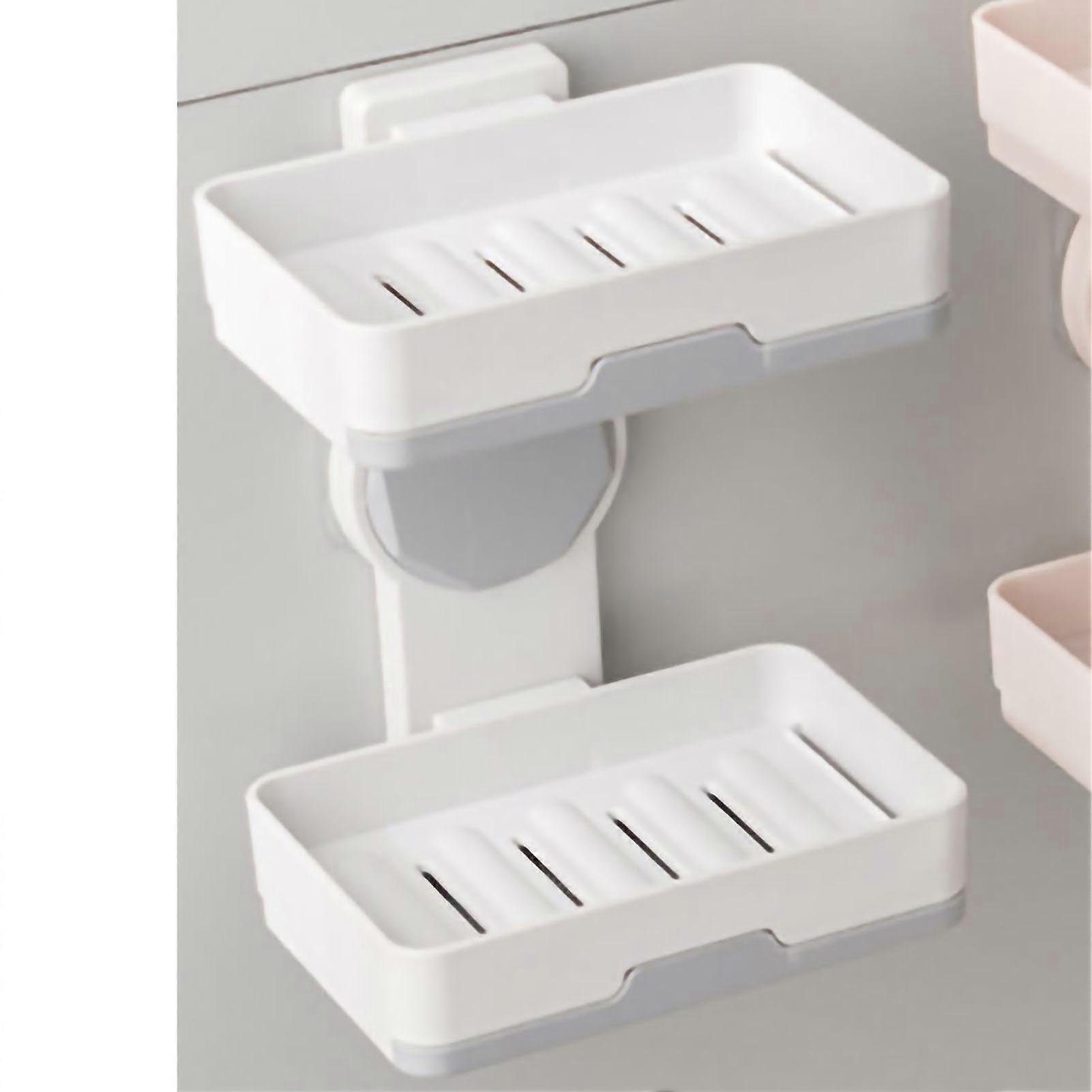 Soap Box Draining Case Holder Rack Plastic Hole Free Installation For Bathroom Toilet Dark Gray 2 Layers