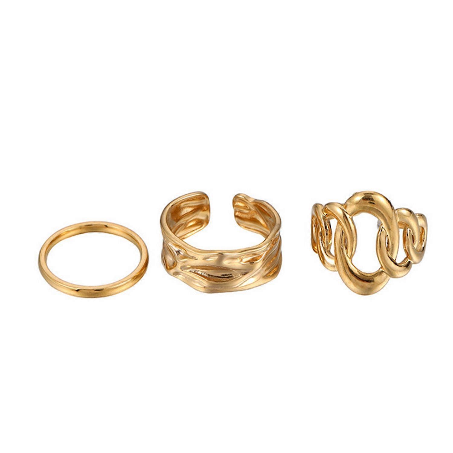 BoSaiD 3 Pcs/Set Women Ring Set Different Shape Irregular Hollow Out Polished Smooth Open Adjustable