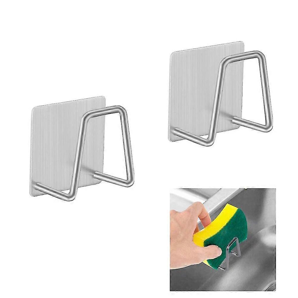 Sticky Hook Without Drill Multifunctional Kitchen Sponge Holder Hook Kitchen Sink Holder Sponge Scraper Towel Rack Dish Brush 2pcs