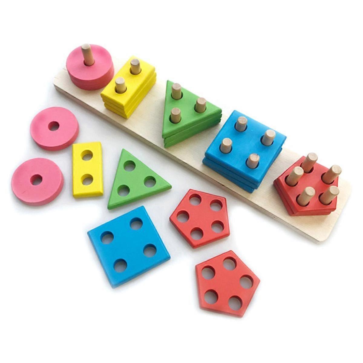 Wooden Blocks Toy for Toddlers 1-3 Years, Non- Shape and Size Sorting Activity Puzzle