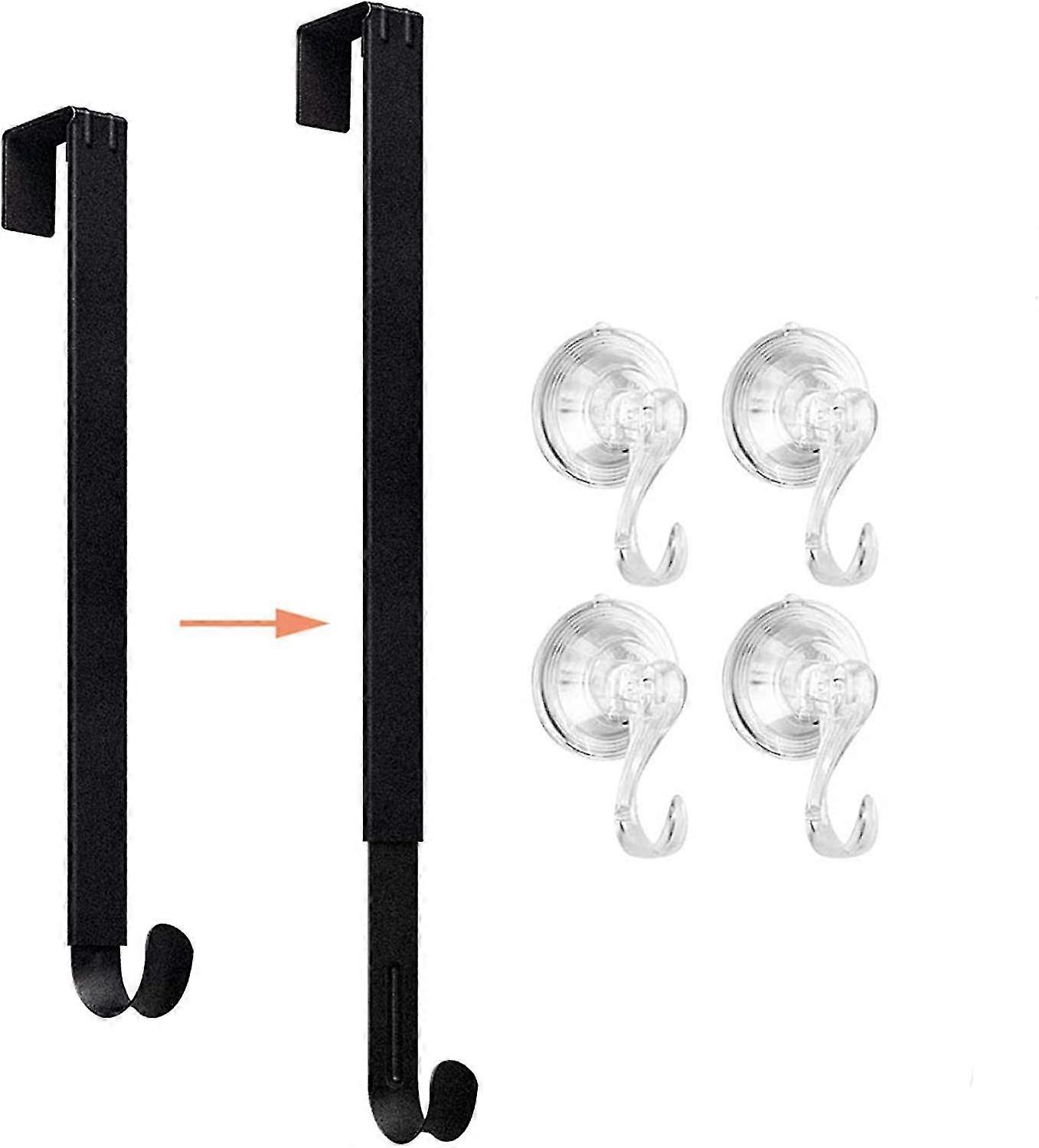 Wreath Hanger,15-24 Inch Adjustable Metal Wreath Hanger With 4 Suction Cup Hooks-black
