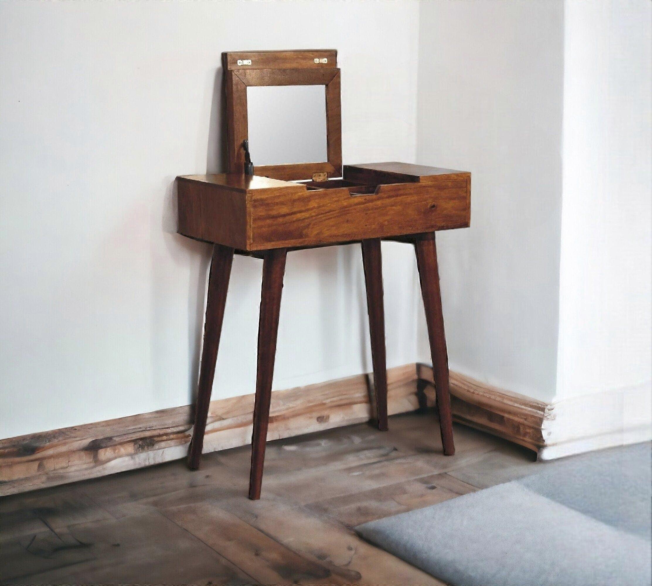 Small Vanity Table With Mirror In Dark Finish