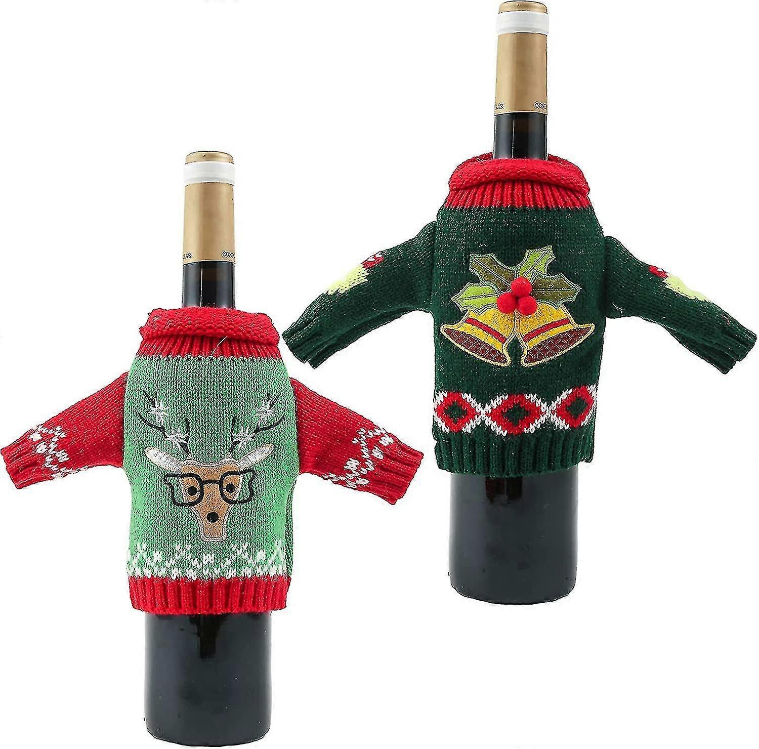 2 قطعة سترة زجاجة عيد الميلاد الديكور محبوك زجاجة جيوب Decorationselk + Bell ، - Mishan