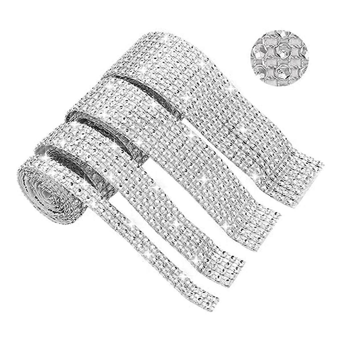 Rhinestone Ribbon,4 Rolls of Self-Adhesive Rhinestone Strips, Diamond Sparkle Crystal Rhinestone Ta