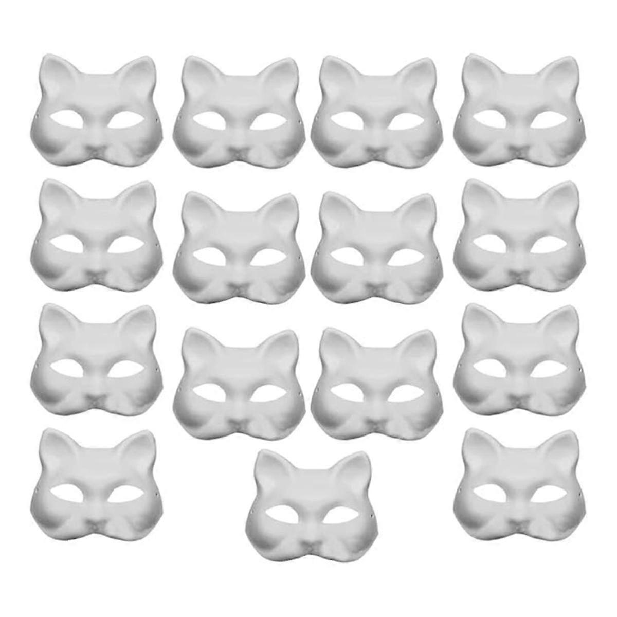 15pcs DIY White Paper Cat Masks with Acrylic Paints - Hand-Painted Personalized Masks for Dance Par