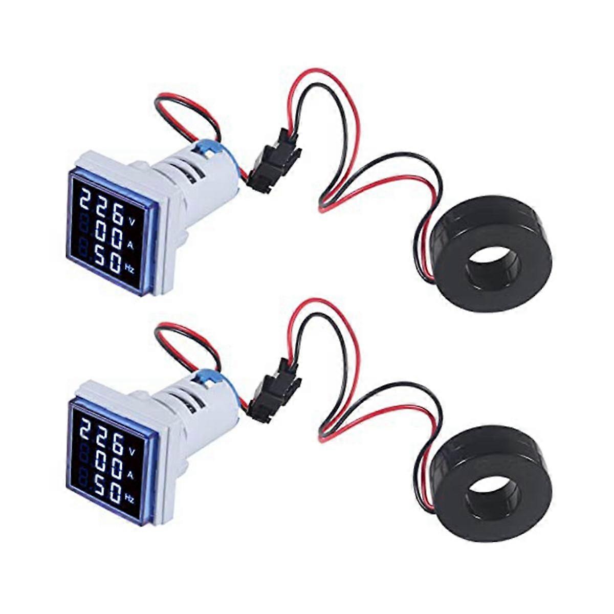 2PCS Current Voltage Hertz Meters, Digital 3In1 22mm Voltmeter Ammeter Hz Meter AC 60-500V Current
