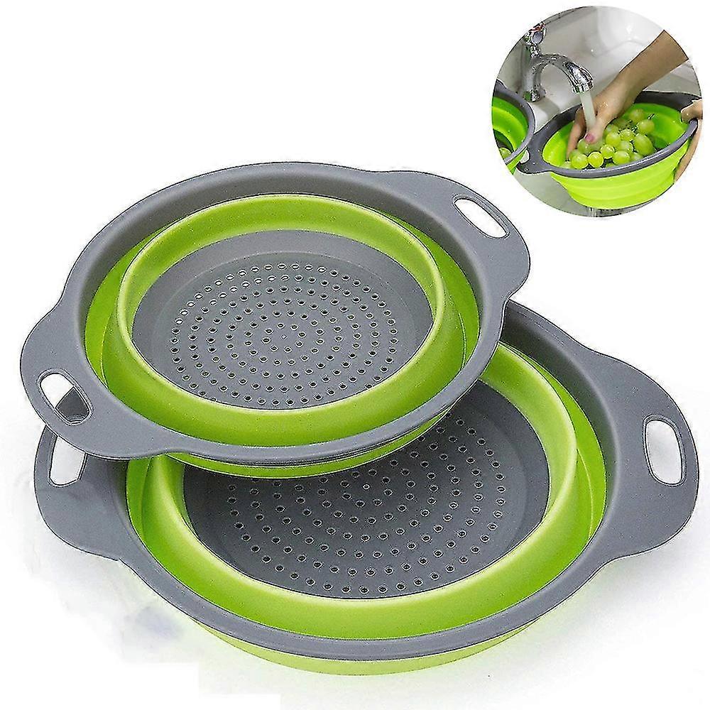 2pcs Collapsible Colander Collapsible Drain Strainer Silicone,green
