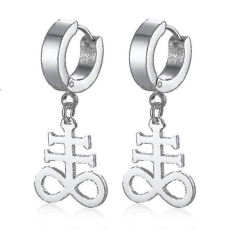 Satanic Cross Leviathan Punk Pendientes para Mujer Acero Inoxidable Stud E