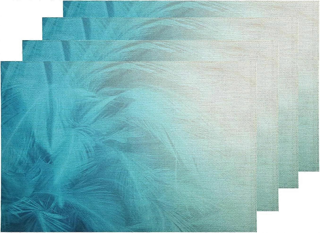 Turquoise Shiny Peacock Feather Placemats, Green Modern Feather Table Mat Linen Burlap Washable Double-Deck Heat Insulation for Dining Table Kitchen T