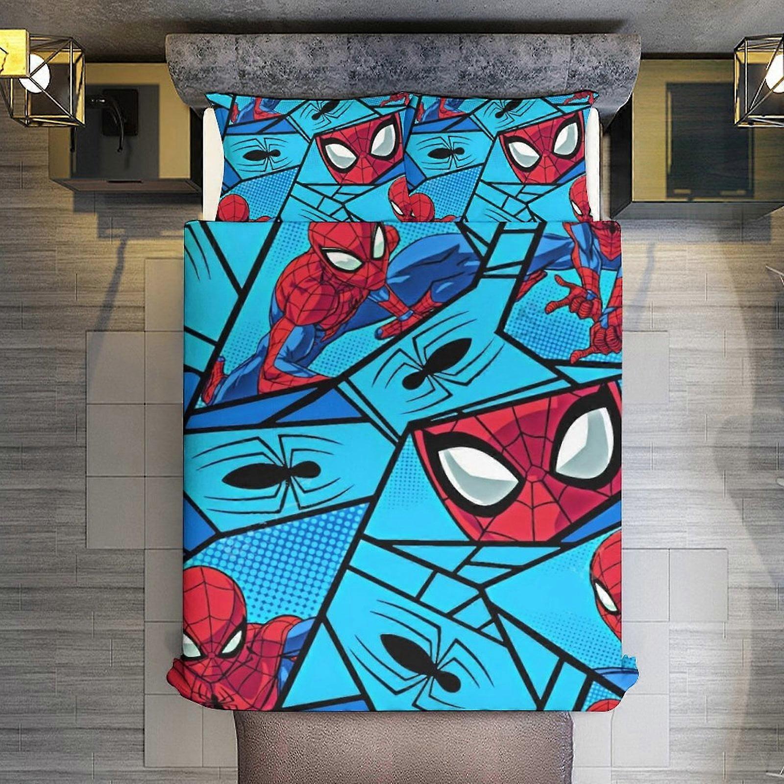 v569 Lençóis Roupa de Cama Spidey Superhero 3 Peças Conjuntos Tamanho Completo/Queen Size - Colchas de Microfibra Reversíveis com 2 Fronhas Colcha Leve e Macia