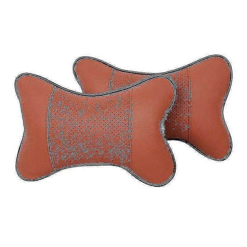 [ 2pcs Comfortable Pu Leather Car Neck Pillows ] [ Soft Head Neck Support Cushion ]brown