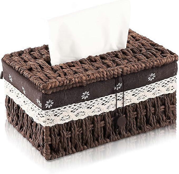 Woven tissue box cover rectangular face towel holder (brown) 14 * 24 * 10cm