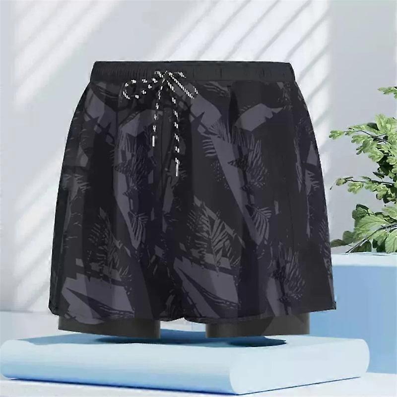 Mens Swimming Trunks 2 in 1 Quick Dry Bathing Suit Elastic Waist Beach Shorts