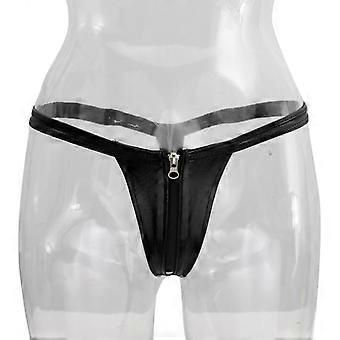 2xSexy Femmes Cuir Fermeture Éclair Ouvrir Devant String Sous-Vêtements G String T Dos Noir