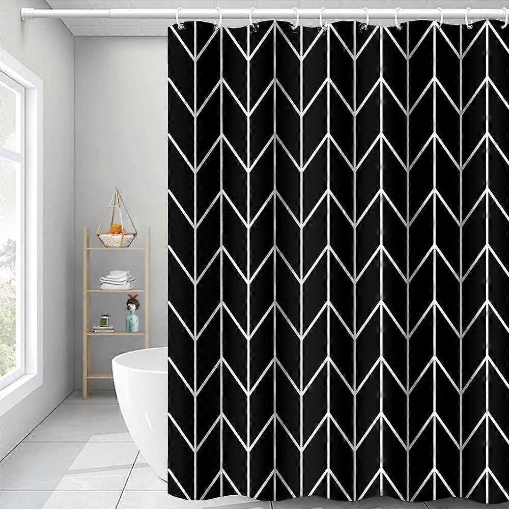 Black and White Pattern Bathroom Shower Curtain Abstract Geometry Line Bath Curtain with Hooks Waterproof Polyester Fabric Shower Curtains for Modern 