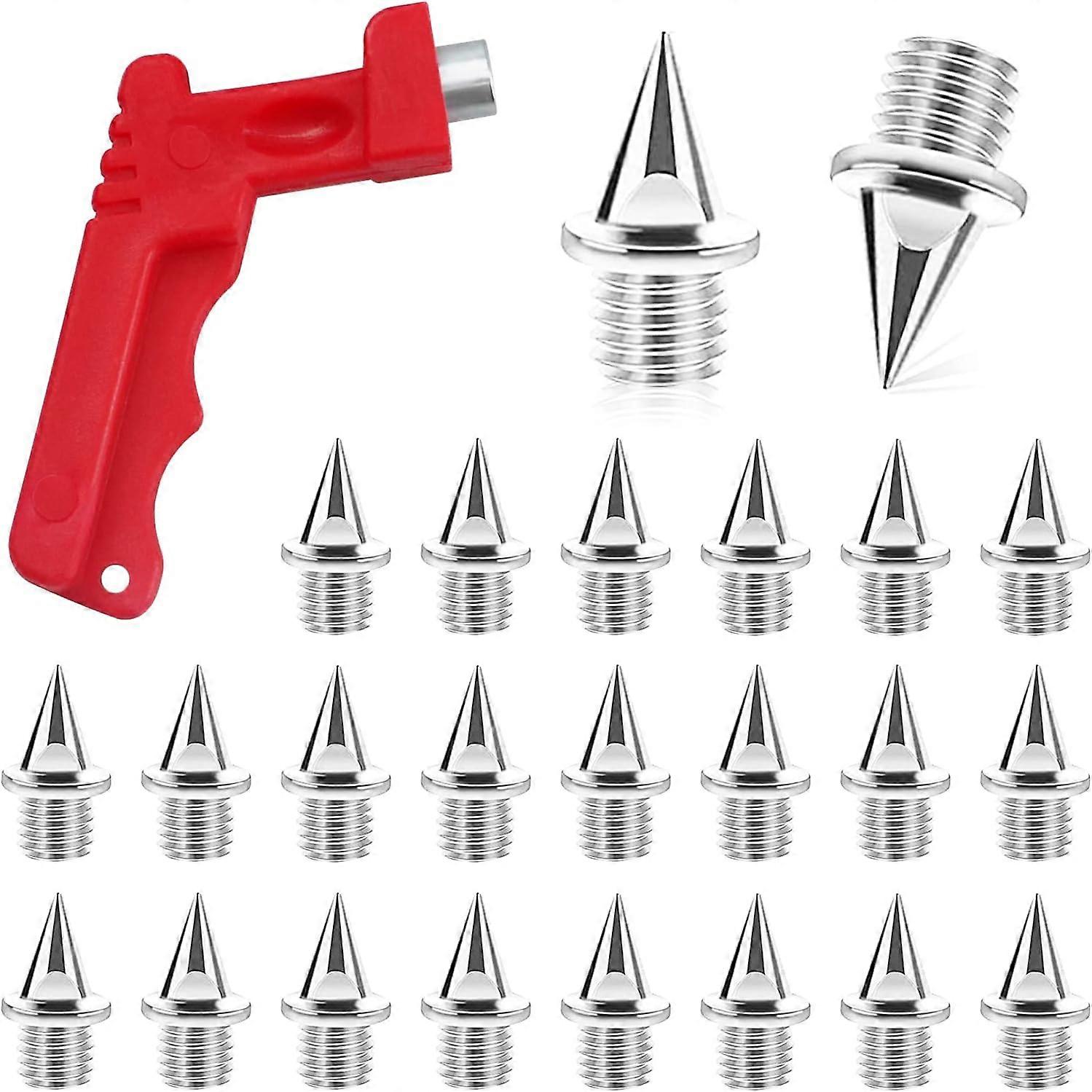 Pointes de course pour chaussures, 50 pointes de piste 1/4 de pouce avec clé à pointes 1 pièce, pointes de cross-country pointes pyramidales de remplacement pour chaussures de piste Sh