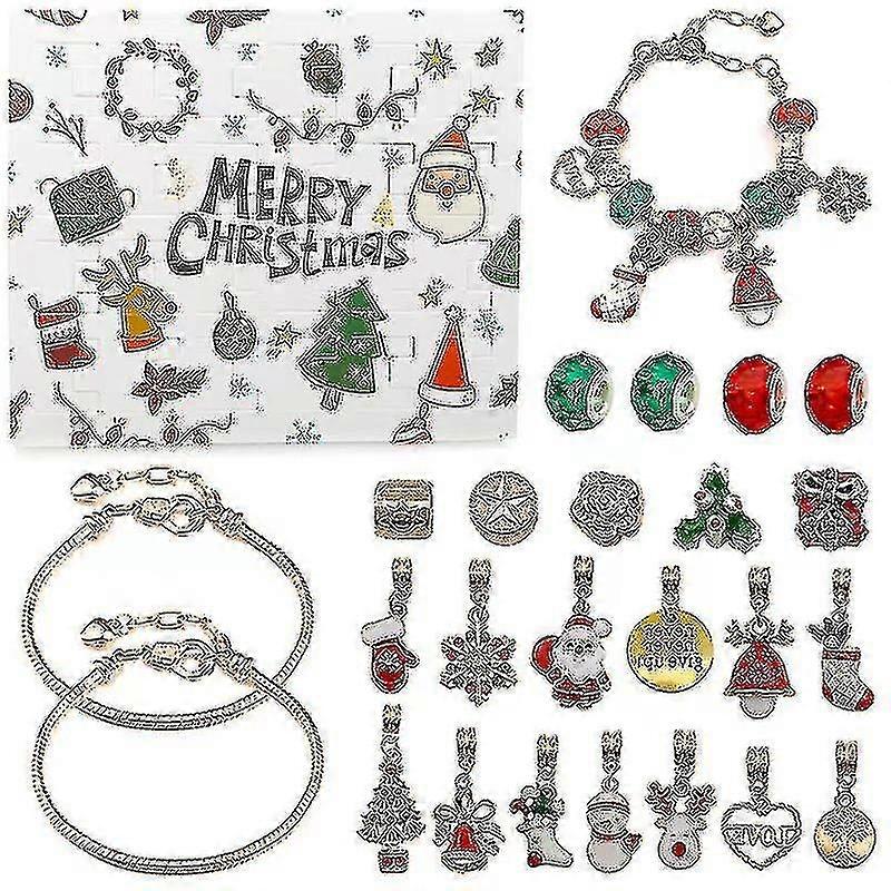 女の子のためのブレスレットアドベントカレンダー2021クリスマス、2ブレスレットのDIYビーズチャーム、クリスマスホリデーへの24日間カウントダウン