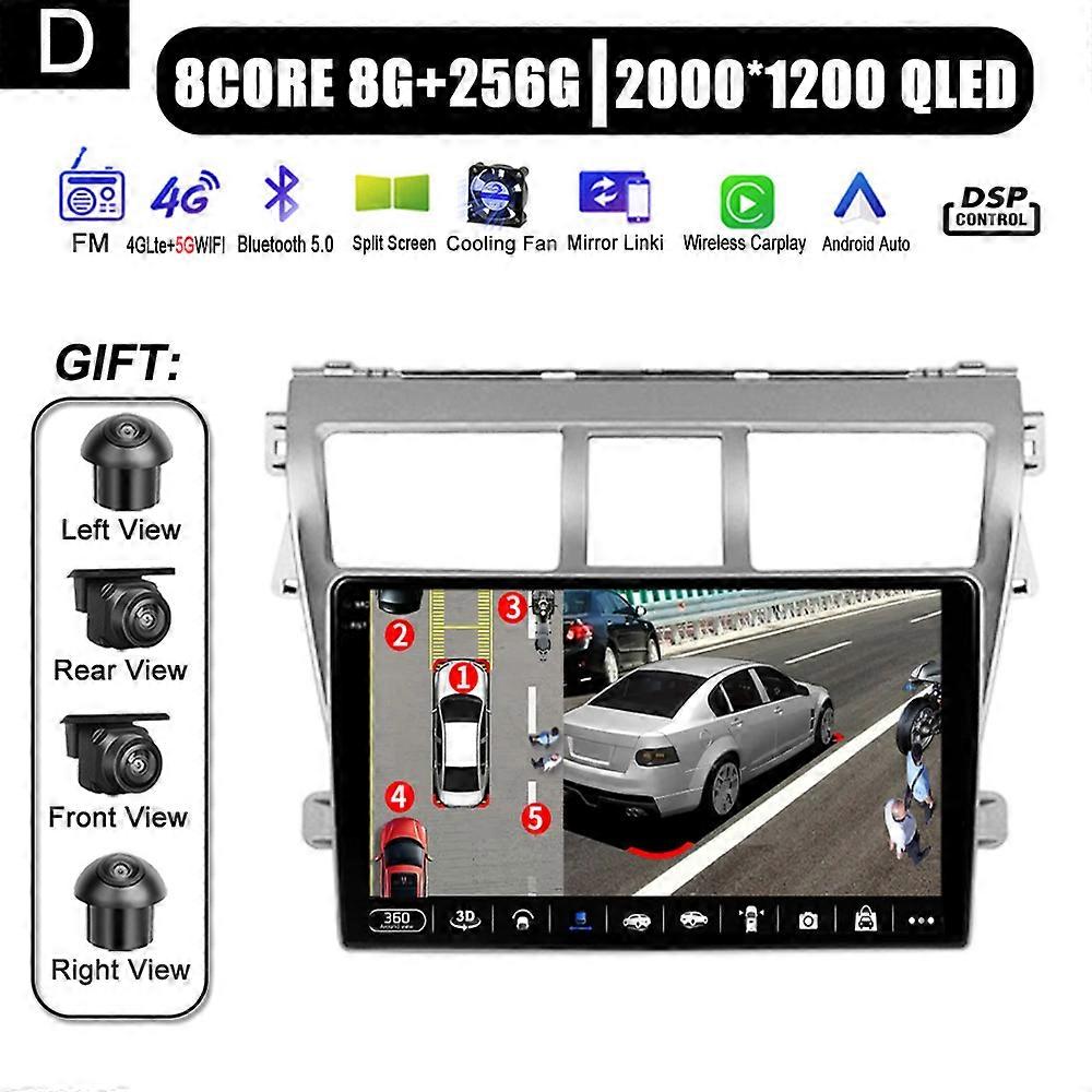 For Toyota Vios Yaris 2007 - 2012 Android 13 Car Radio Multimedia Player Navigation Carplay GPS Auto Stereo Intelligent System