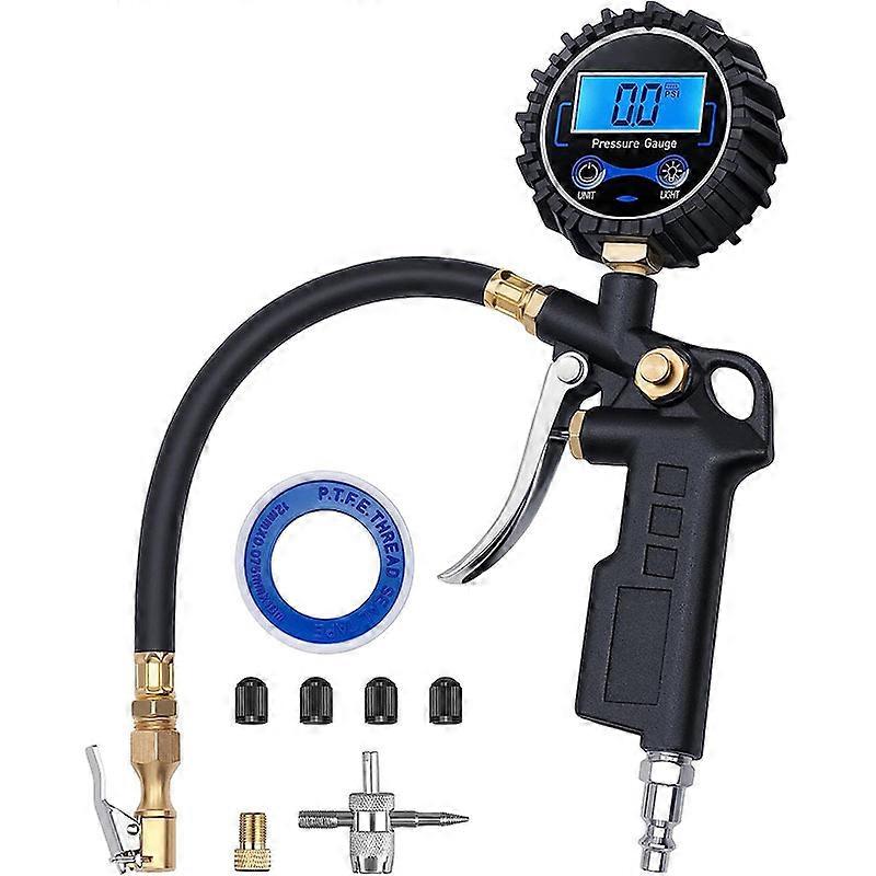 nice Digital Tire Pressure Gauge w/Inflator,250 PSI Air Chuck & Compressor Accessory Heavy Duty w/Quick Connect Coupler,0.1 Display Resolution,Men's A