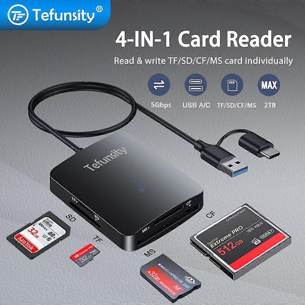 SD Card Reader, 4-in-1 USB&USB C 3.0 SD/Micro SD/MS/CF Compact Flash Camera Card Reader Compatible With IPhone 15/15 Pro Max, Trail Camera Viewer, Gam