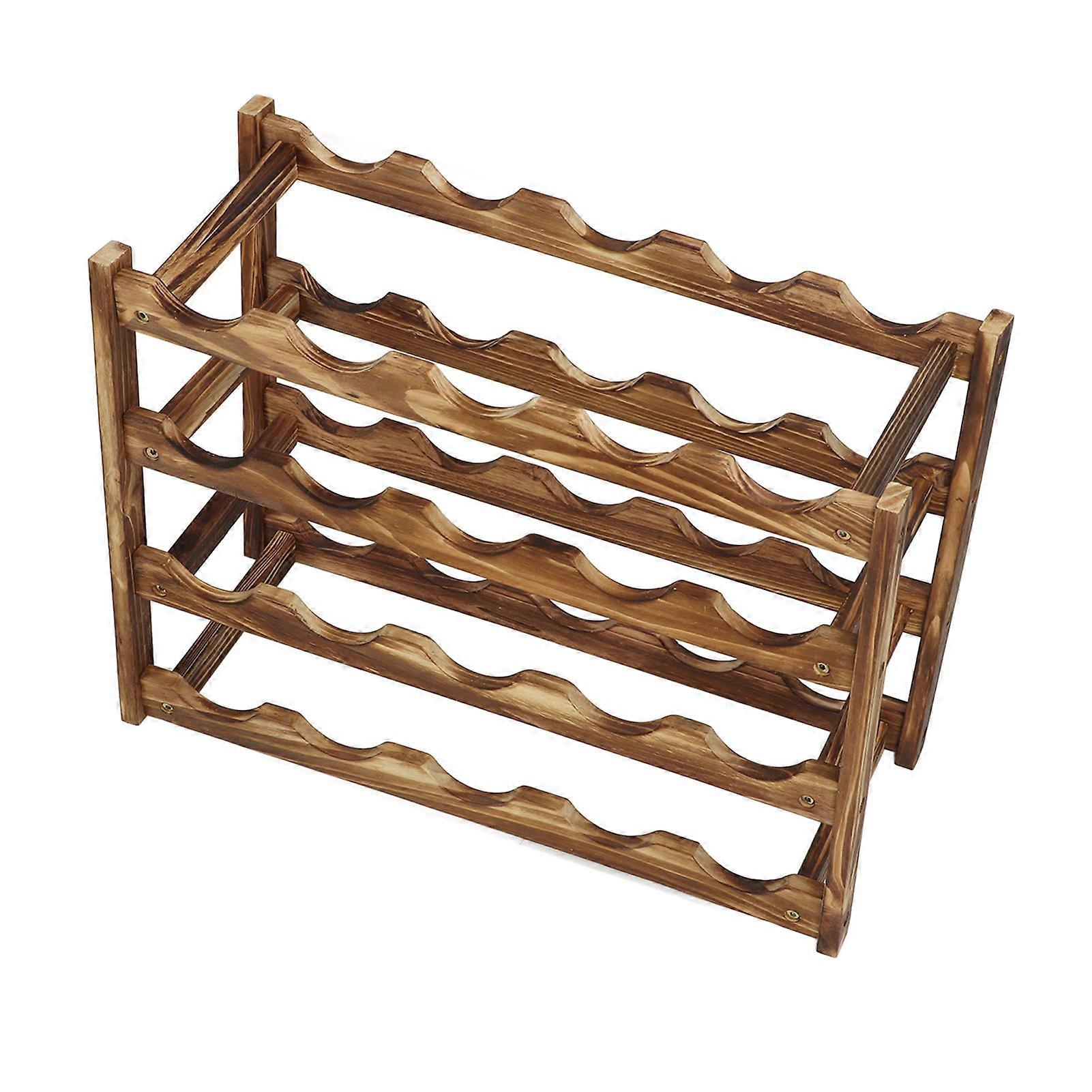 Pine Wood 4-Layer Wine Bottle Rack Storage Shelf Organizer for Countertop Display