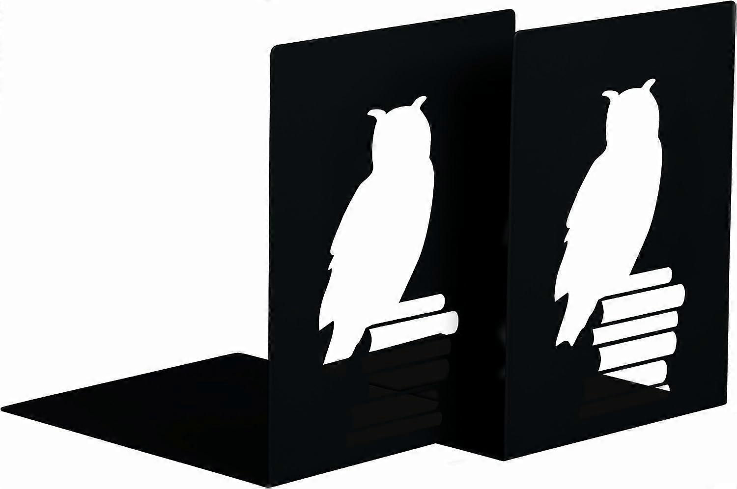 Bookend set reading owl, set of 2 metal book stands, two black metal bookends in a set with beautifully punched out reading owls
