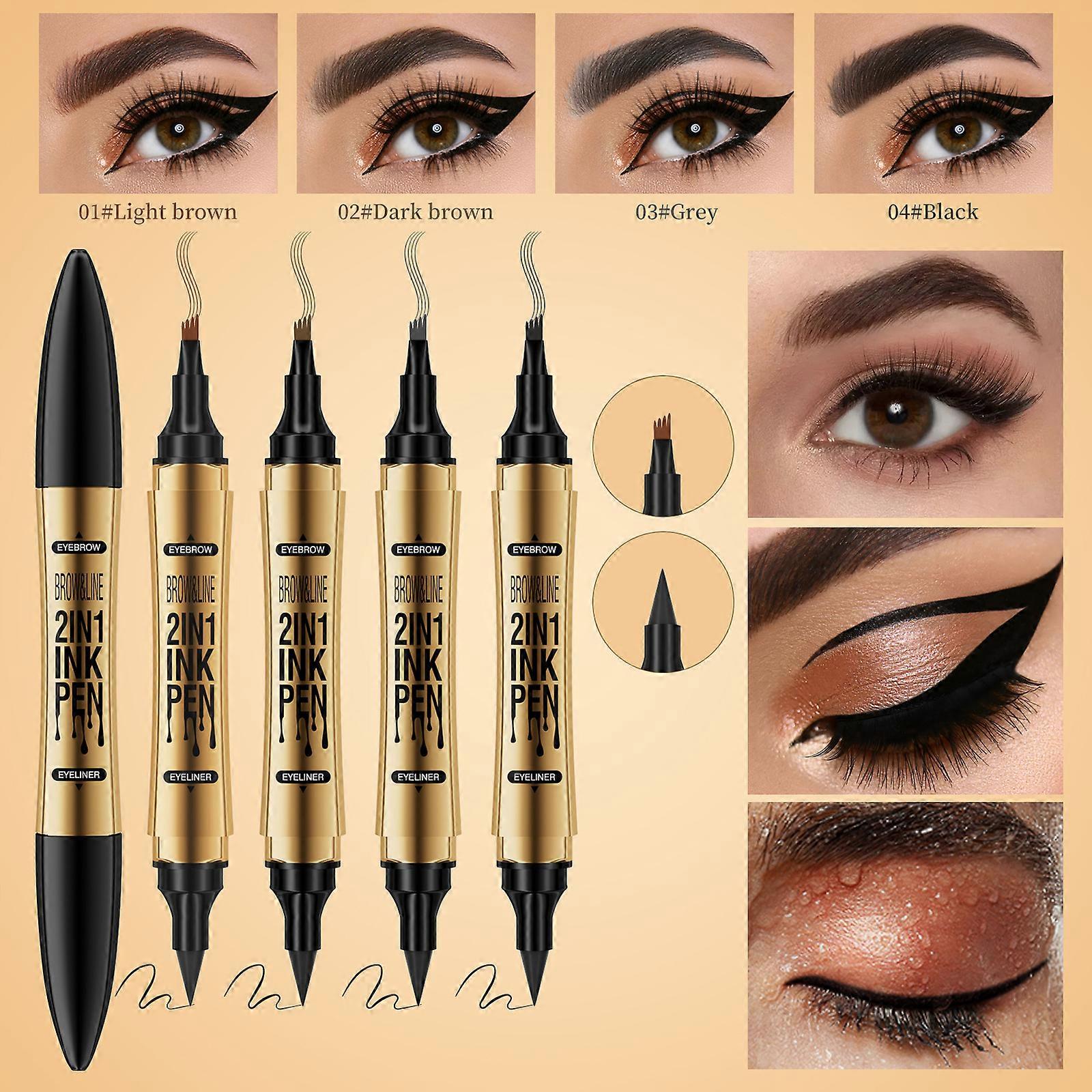 Magic 4-Tip Eyebrow Pencil, Eyebrow Microblading Pen, 3D Waterproof and Sweat-proof Microblading Eyebrow with Eyeliner