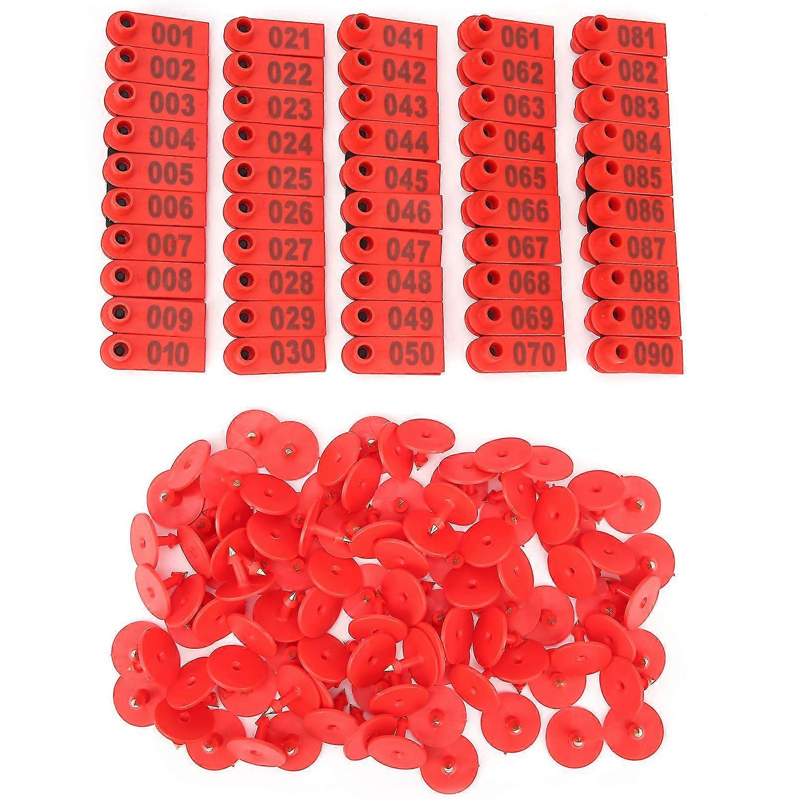 100 Pack Red Animal Ear Tags for Pig, Cattle, Sheep, and Goat Identification