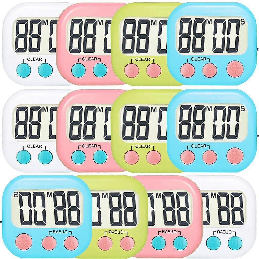 12 Pack Digital Kitchen Timer Strong Magnetic Electronic Countdown and Count up, Loud Alarm Small Size
