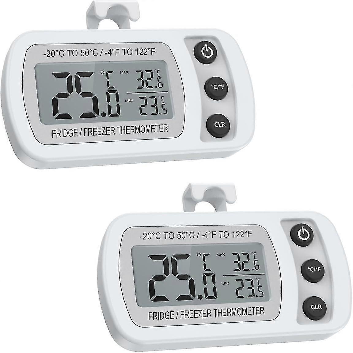 2 Pack Refrigerator Thermometer, Digital Freezer/fridge Thermometer With Hook - Easy To Read Lcd Display, Max/min Functionwhite-QJWL