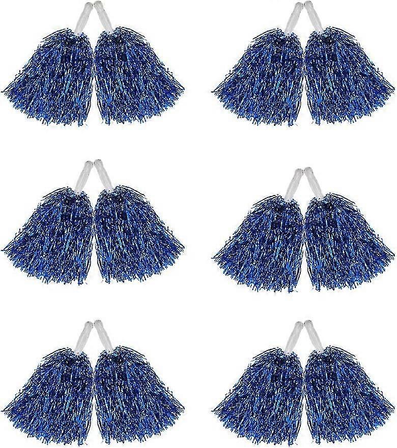 12 Pack Pom Poms Cheerleading Metallic Foil Cheer Pom Poms With Plastic Handles For Cheering Squard Team Spirit Sports