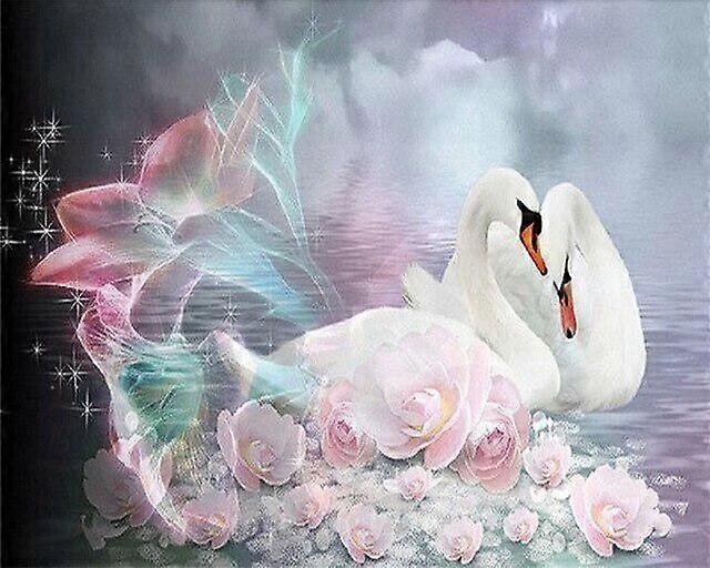 Dww-30 x 40 cm ,cygne fantaisie ροζ Διαμαντένια Ζωγραφική Broderie Diamant Peinture Canevas 5d Tableau Enfant Adulte Strass Lot Puzzle Dessin Διακόσμηση