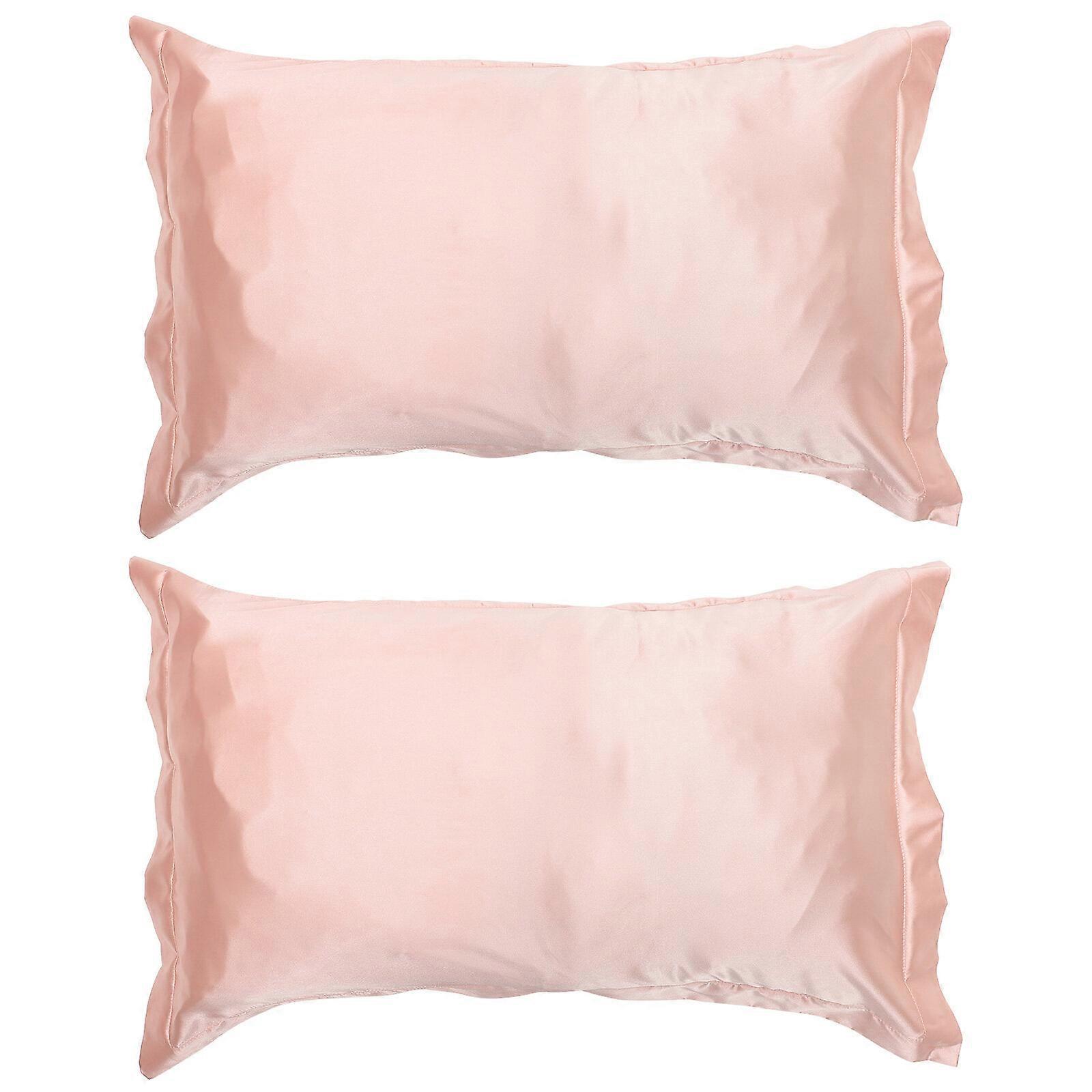 2Pc Silk Pillow Case Ice Silk Mulberry Pillowcase Cover Square Pillow Cover Plain Color Pillow Home (Pink)