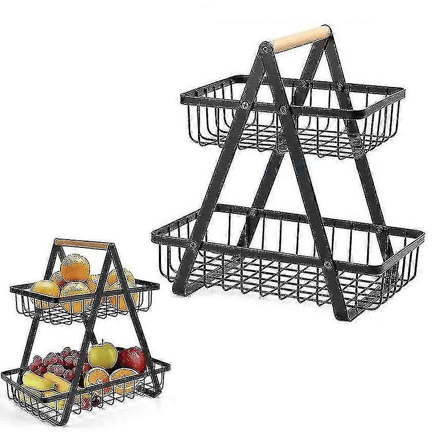 2-tier Fruit Basket Bowl Bread Baskets Holder Kitchen Rack Storage Stand Banmo