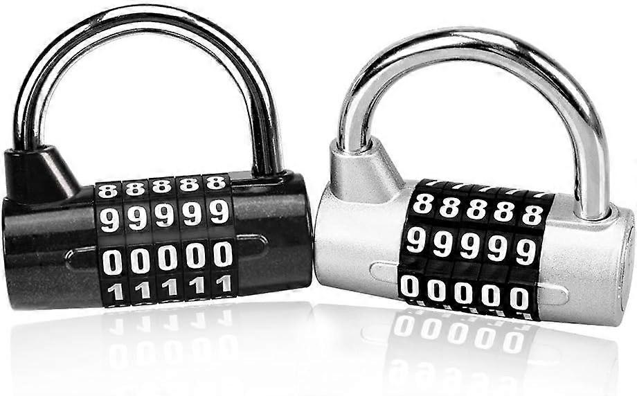 2 Pieces Combination Padlock with 5 Digit Combination Lock for School Locker, Briefcases, Suitcase etc- Silver and Black