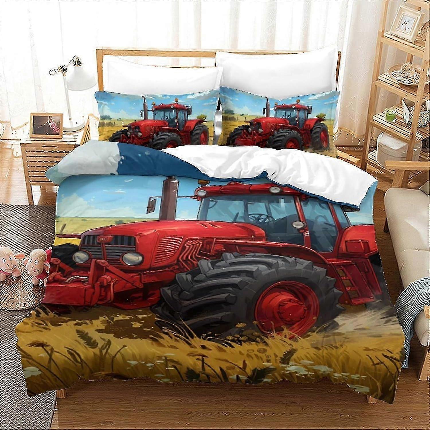 J1635 Lakan Traktor 3D-tryckt påslakan 3 stycken Överkast Mjuk Lättskött med dragkedja Örngott för barn Flickor Pojkar Vuxna Sovrum Vara