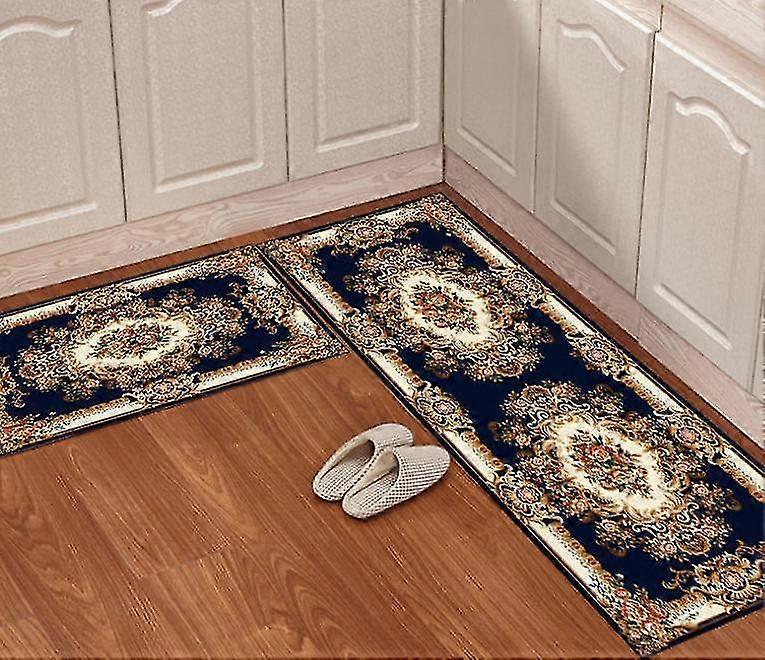 KINZON (Lacivert)2 adet Kristal Kadife Kaymaz Mutfak Zemin Matı, Su Geçirmez ve Yağ Geçirmez, Temizlenebilir