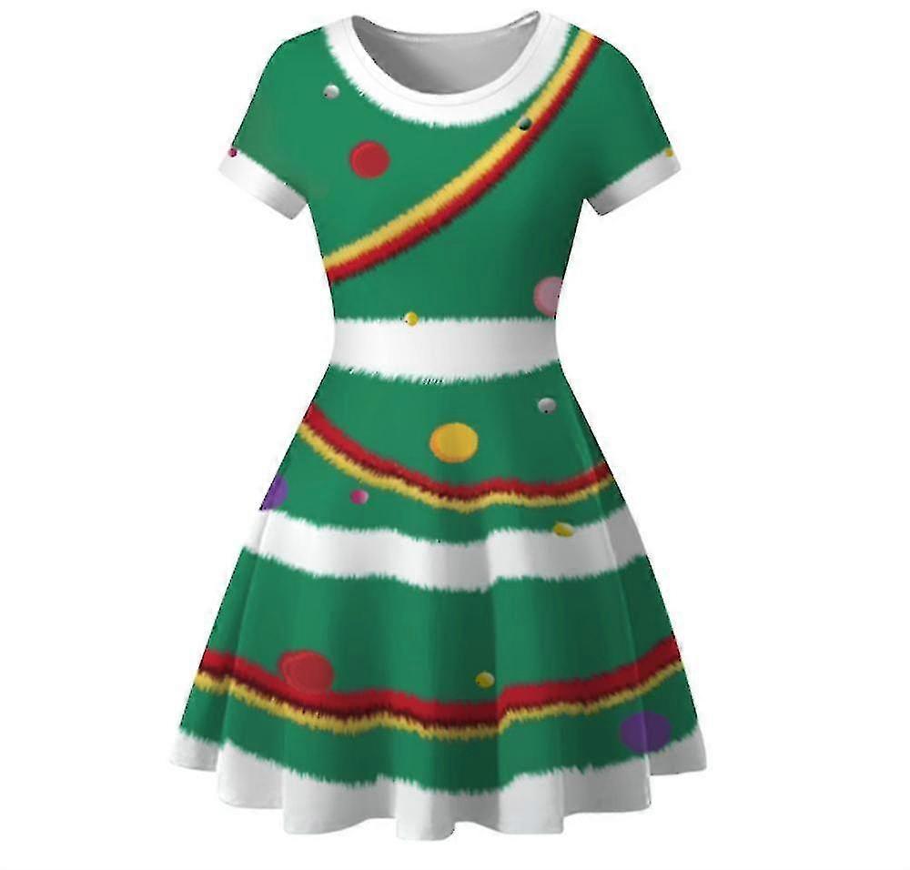 Femme Manches Courtes Décontractée A-line Robe de Noël, Robe imprimée de Noël