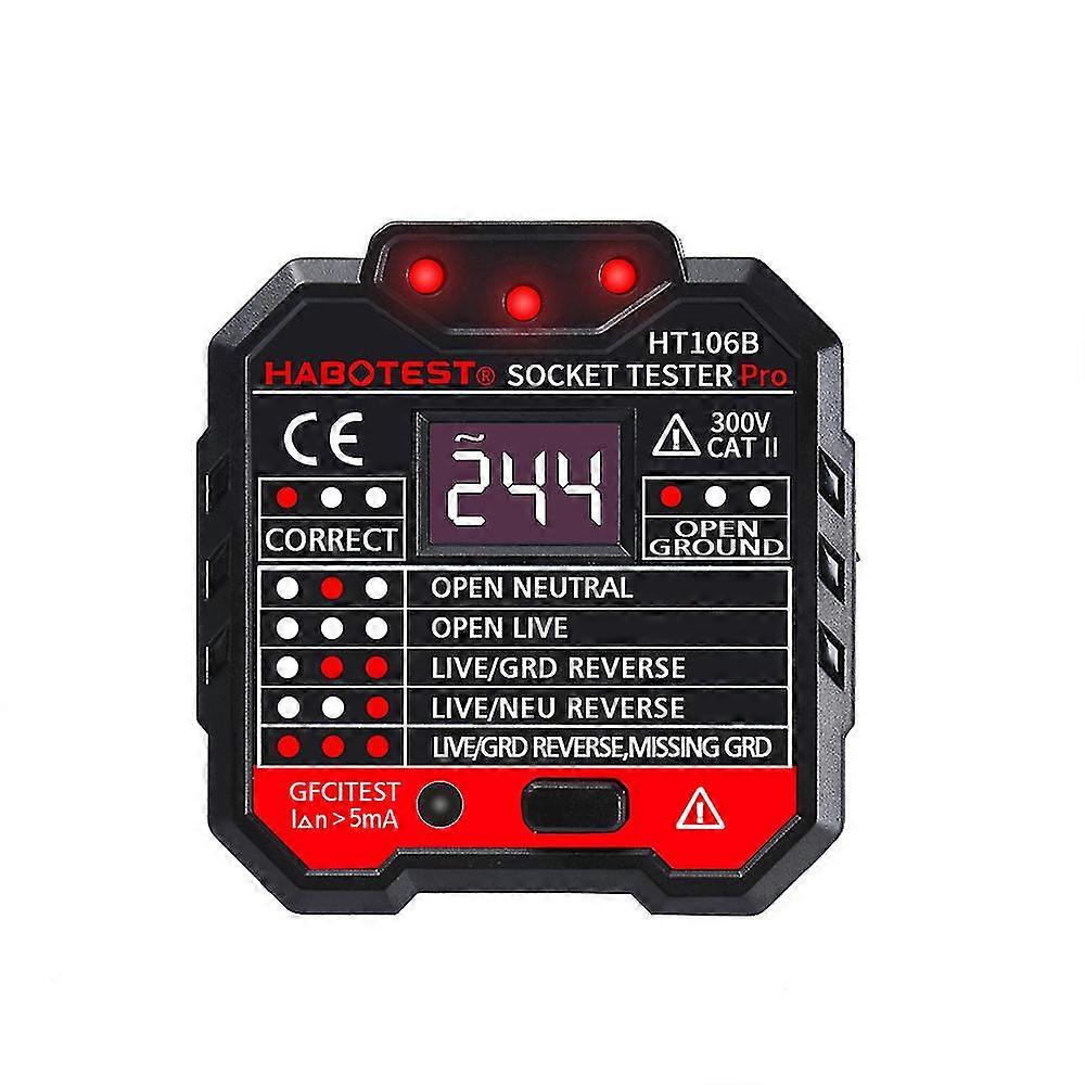 Gfci Outlet Tester With Voltage Display 90-250v Socket Tester Automatic Electric Circuit Polarity Voltage Detector