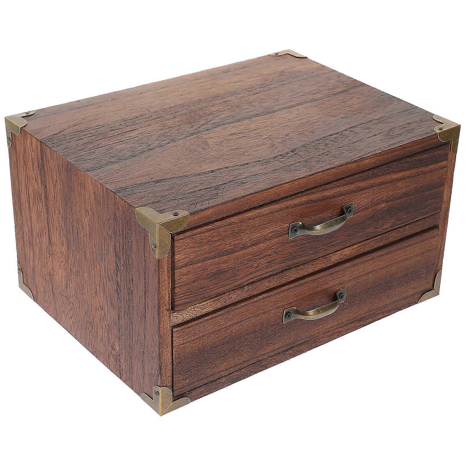 Drawer Style Storage Box Drawer Desktop Storage Case Vintage Wooden Box for Home (Three Drawers)