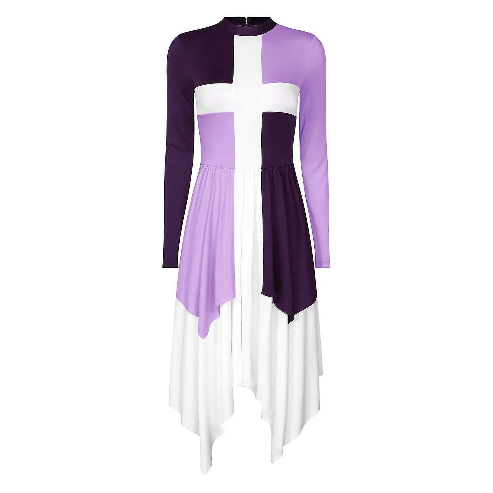 Kvinders ros Liturgisk dans kjole dansetøj farve blok kor performance tøj langærmet moderne dans tilbedelse kostume